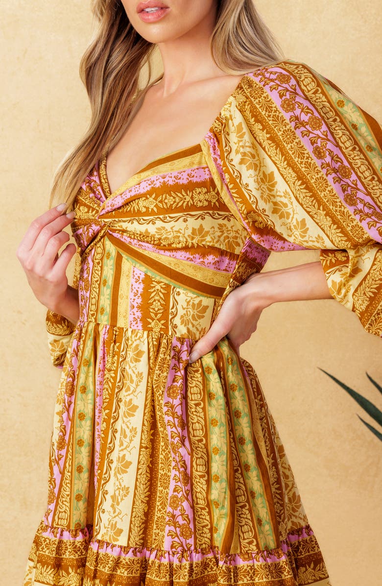 FLYING TOMATO Puff Sleeve Print Minidress, Alternate, color, Brown Lavender