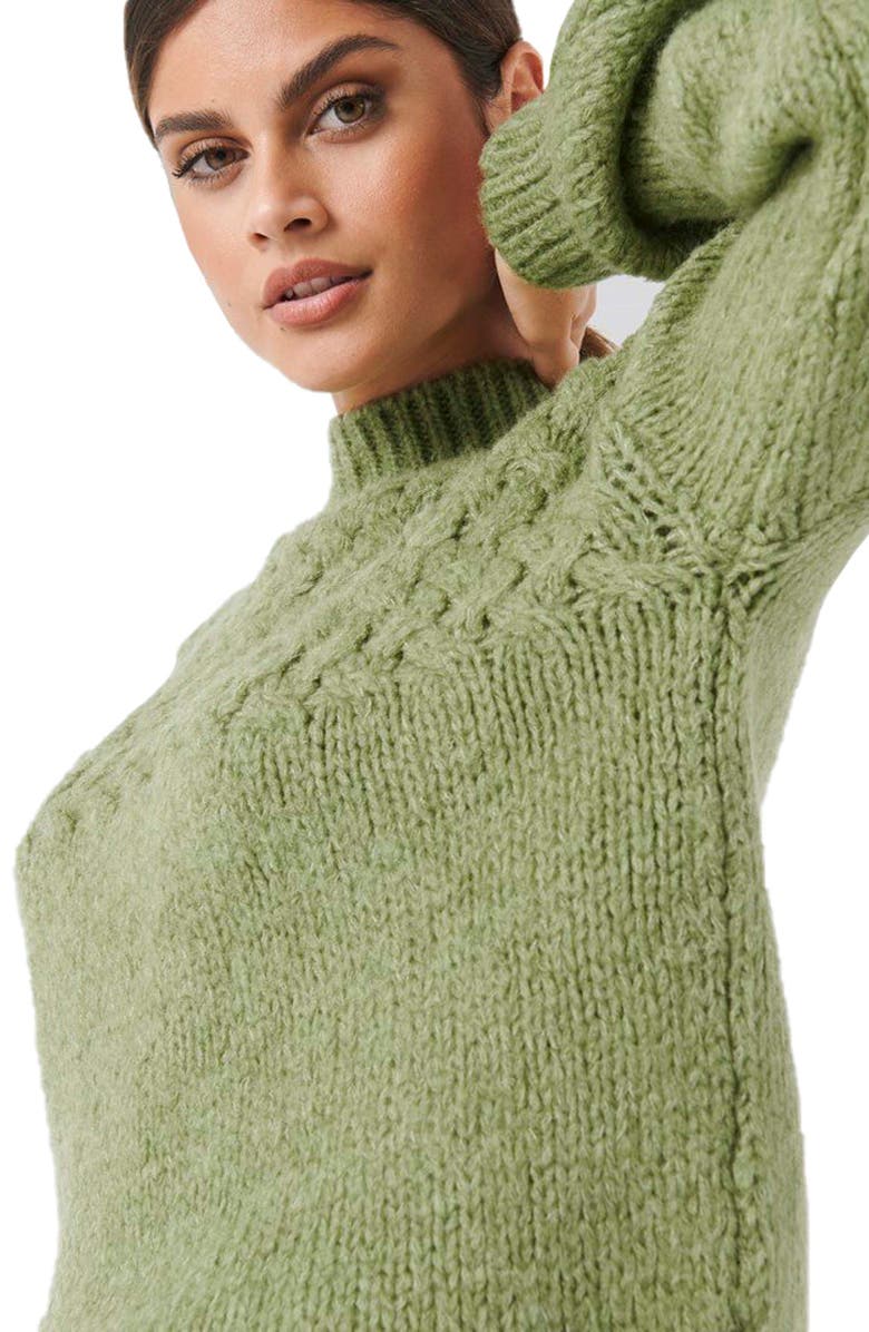 NA-KD Cable Knit Mock Neck Sweater, Alternate, color, 