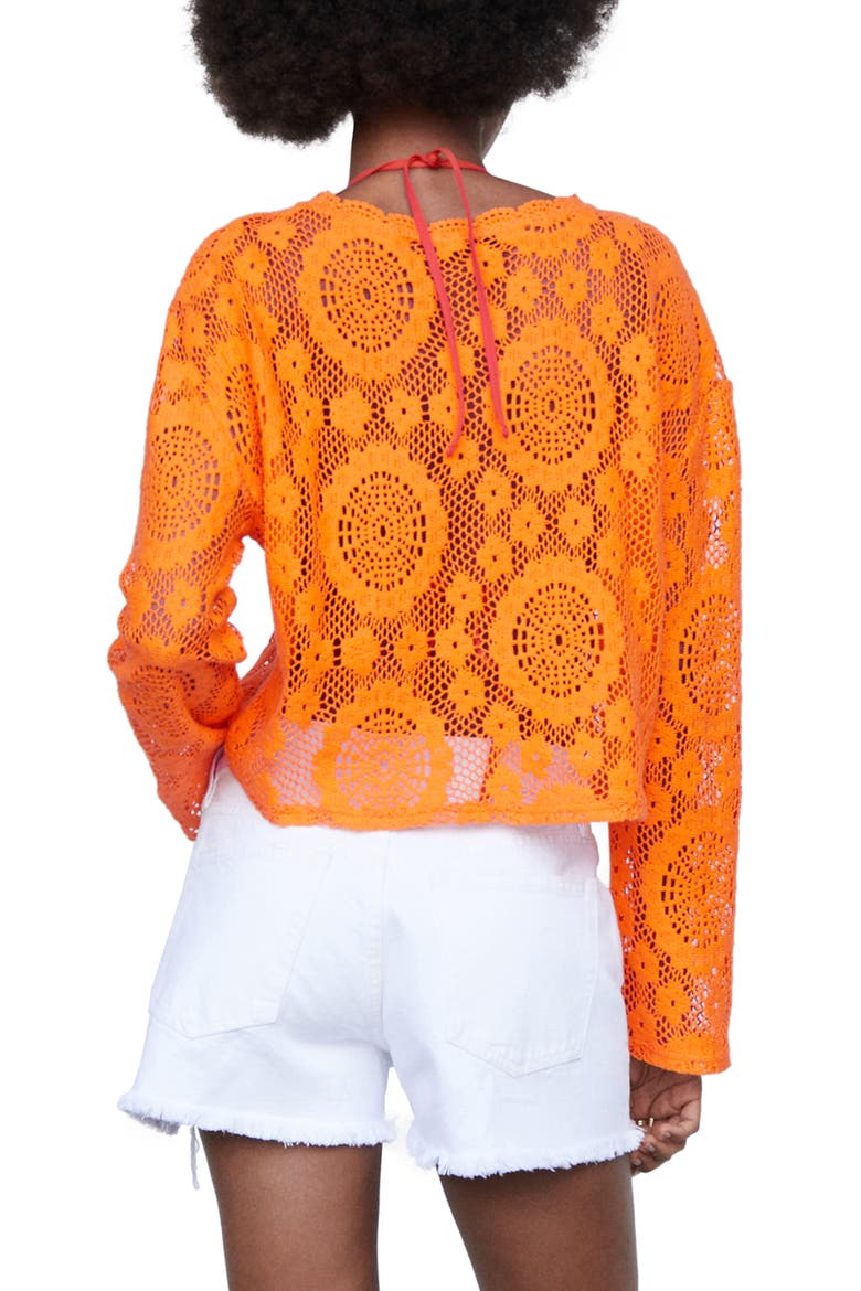 Openwork Long Sleeve Top, Alternate, color, ORANGE