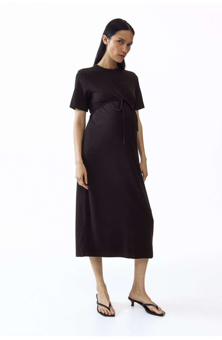 H&M Mama tie-detail t-shirt dress, Main, color, Dark Brown