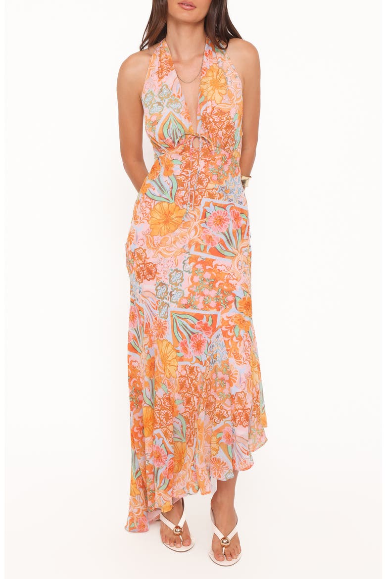 Alkira Halter Neck Maxi Dress, Main, color, ORANGE SUMMER GARDEN