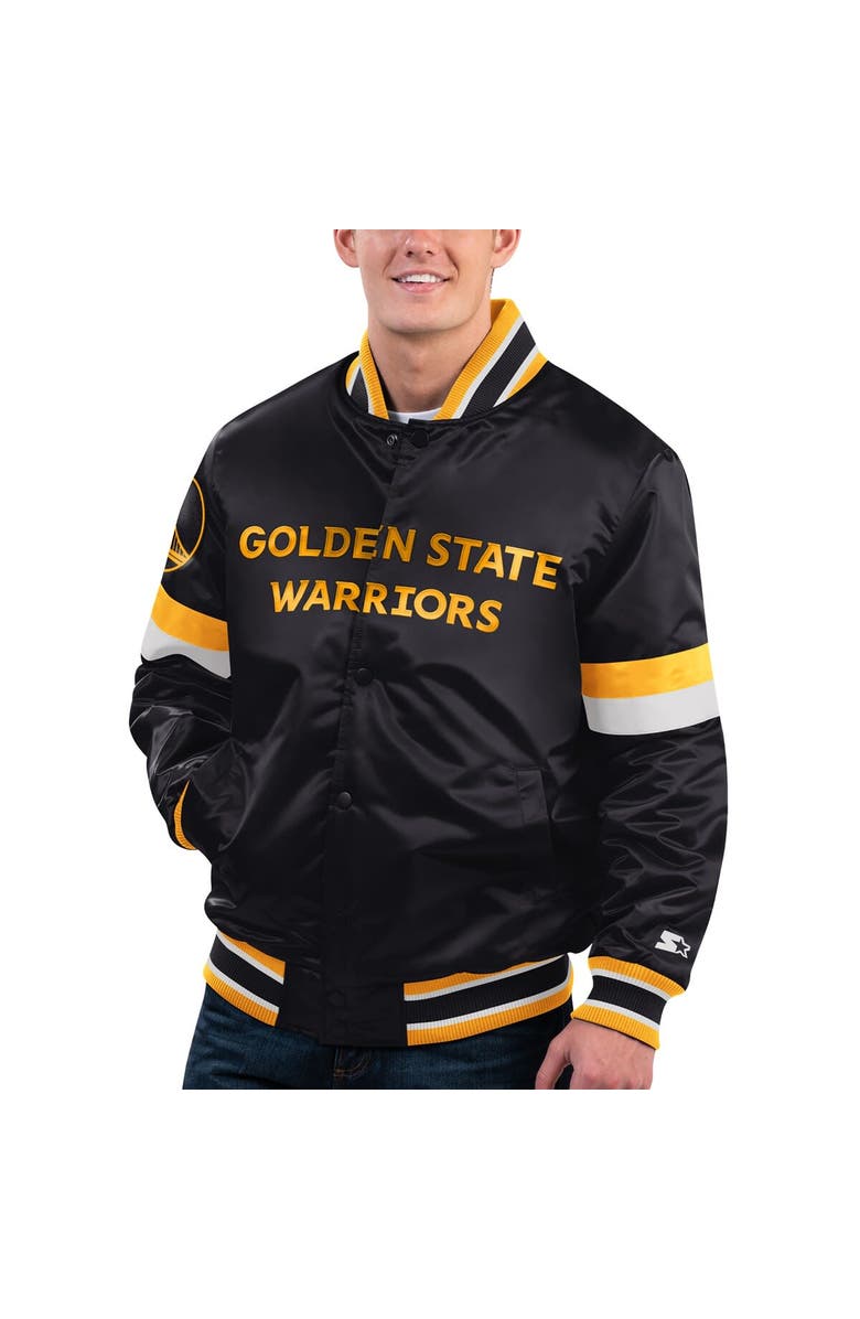 STARTER Men's Starter Black Golden State Warriors Home Game Satin Full-Snap Varsity Jacket, Main, color, Black