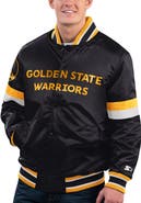 STARTER Men's Starter Black Golden State Warriors Home Game Satin Full-Snap Varsity Jacket