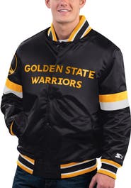STARTER Men's Starter Black Golden State Warriors Home Game Satin Full-Snap Varsity Jacket