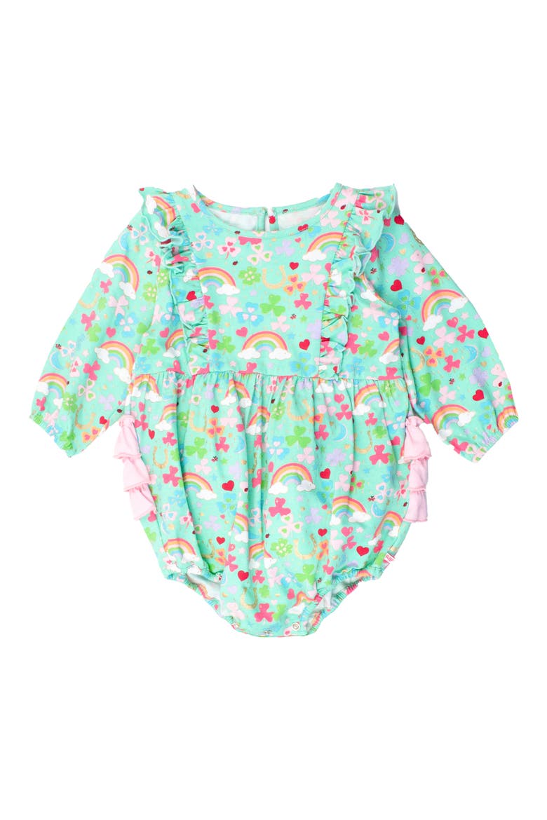 Lucky Day Clover Print Cotton Skirted Bodysuit, Main, color, GREEN