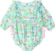 RuffleButts Lucky Day Clover Print Cotton Skirted Bodysuit