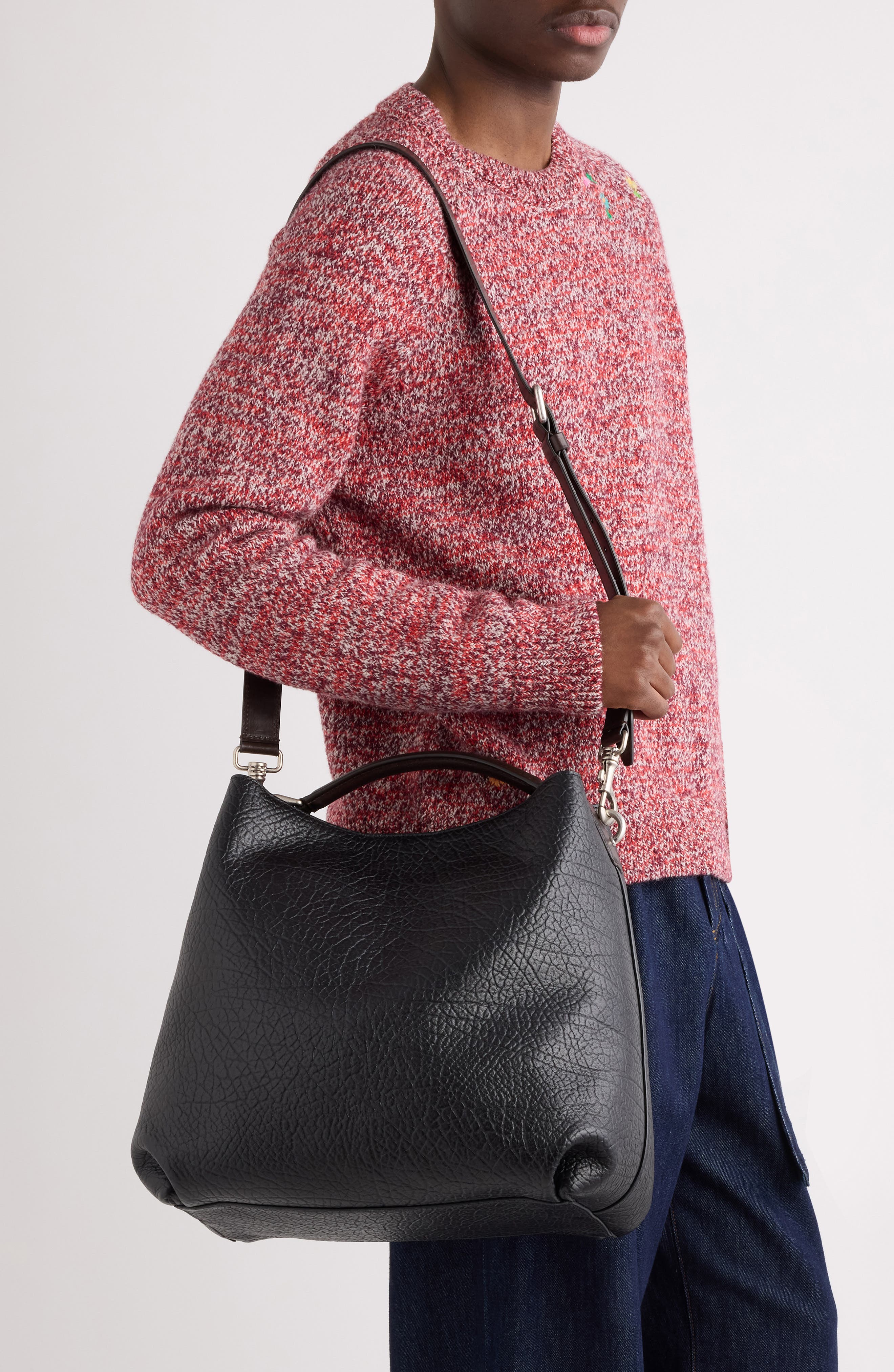 Grip Leather Crossbody Bag, Alternate, color, BLACK
