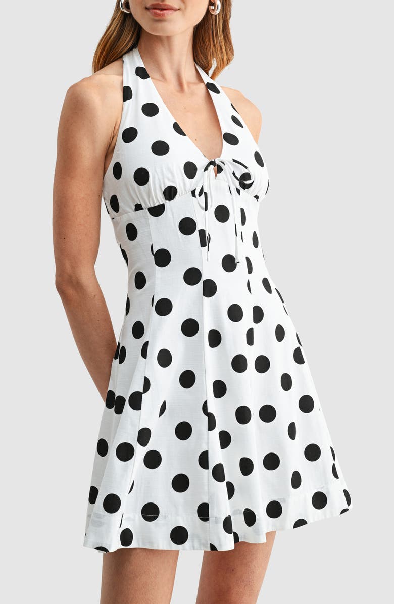 Lush Polka Dot Halter Neck Fit & Flare Dress, Alternate, color, White Black Dot