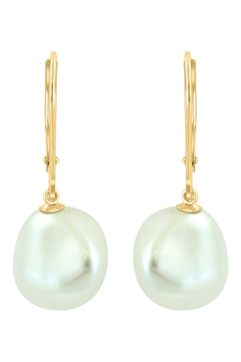 14K Yellow Gold 10mm Freshwater Pearl Drop Lever Back Earrings, Main, color, YELLOW GOLD