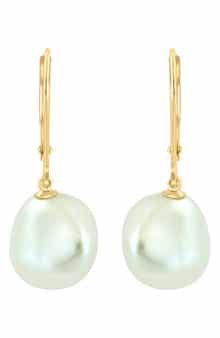 EFFY 14K Yellow Gold 10mm Freshwater Pearl Drop Lever Back Earrings
