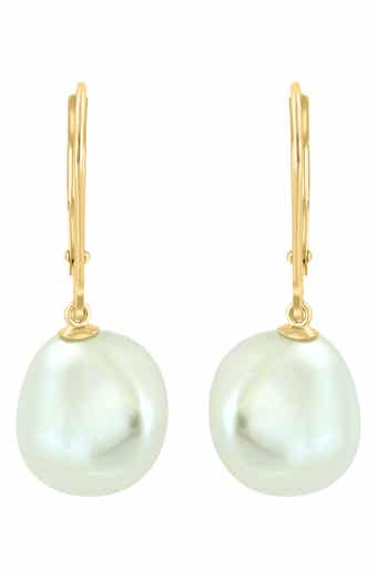 EFFY 14K Yellow Gold 10mm Freshwater Pearl Drop Lever Back Earrings