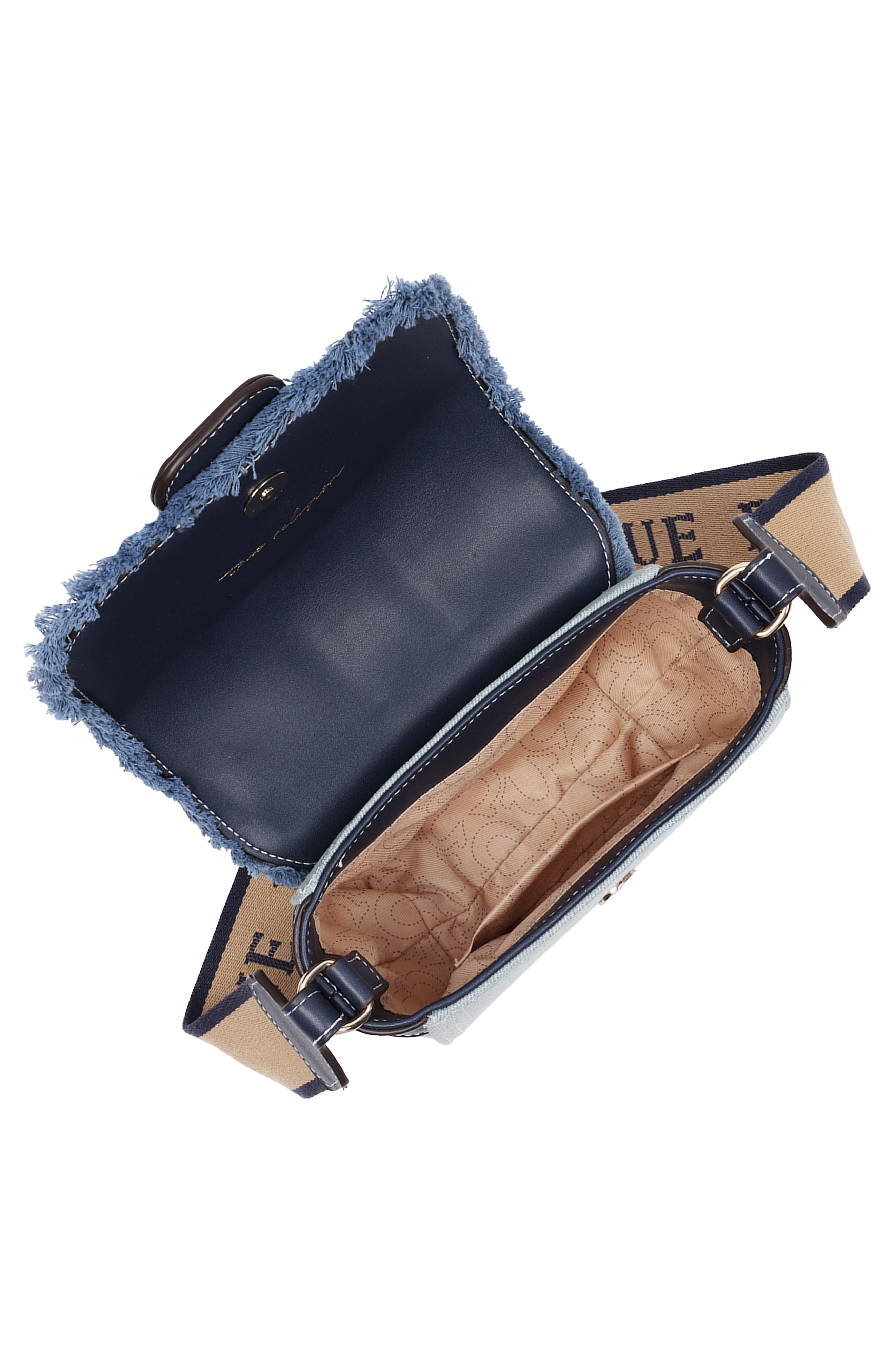 True Religion Asher Frayed Edge Mini Flap Crossbody Bag, Alternate, color, Denim