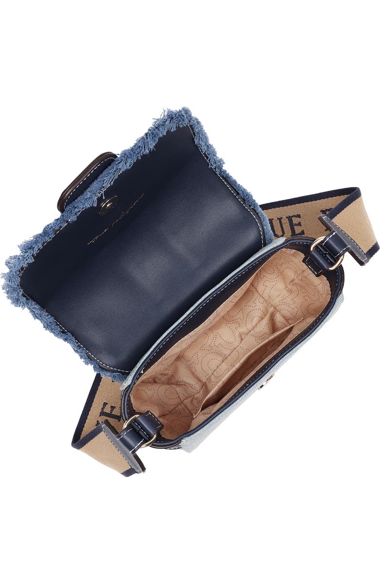 True Religion Asher Frayed Edge Mini Flap Crossbody Bag, Alternate, color, Denim