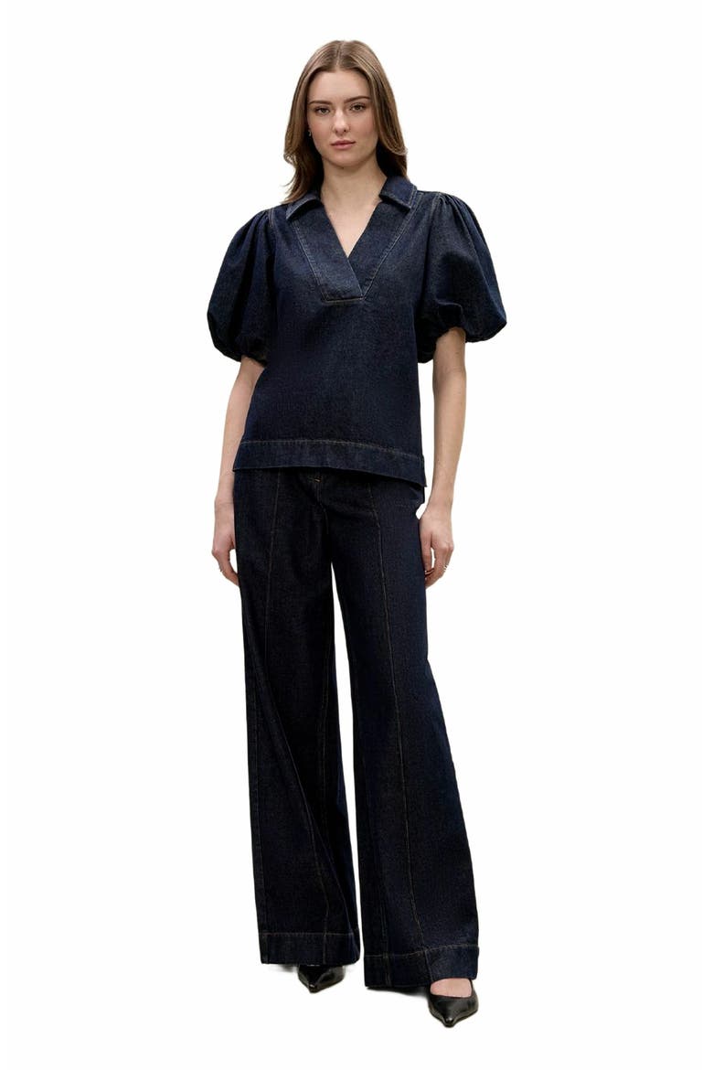 Gabrielle Denim Blouse, Main, color, DEEP SEA WASH