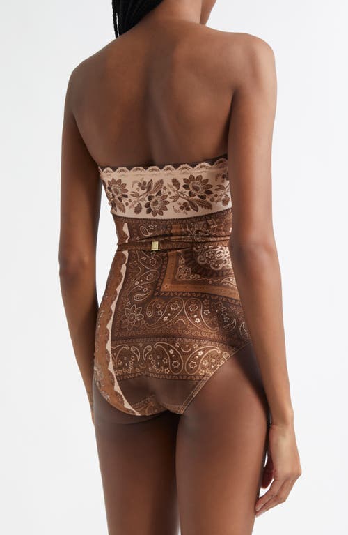 Zimmermann Lucky Belted One-piece Bandeau Swimsuit In Brown