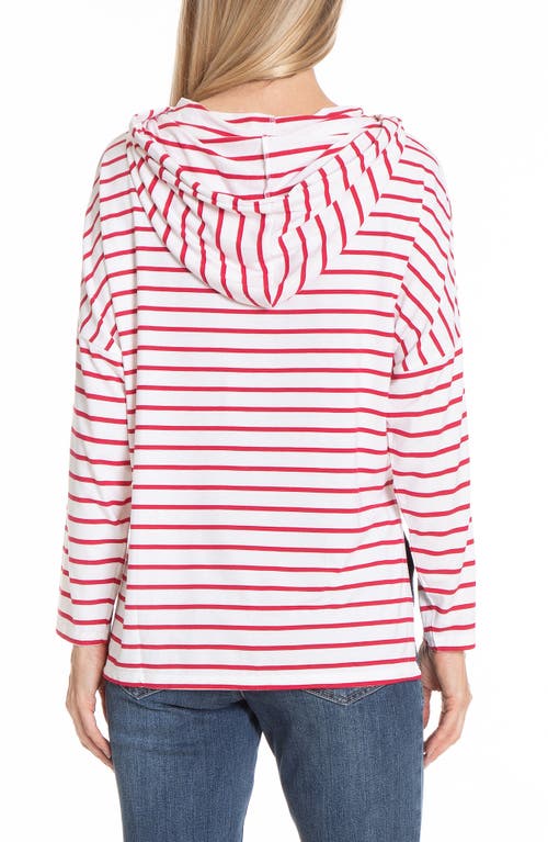 Apny Stripe Side Slit Hoodie In Red/white Stripe