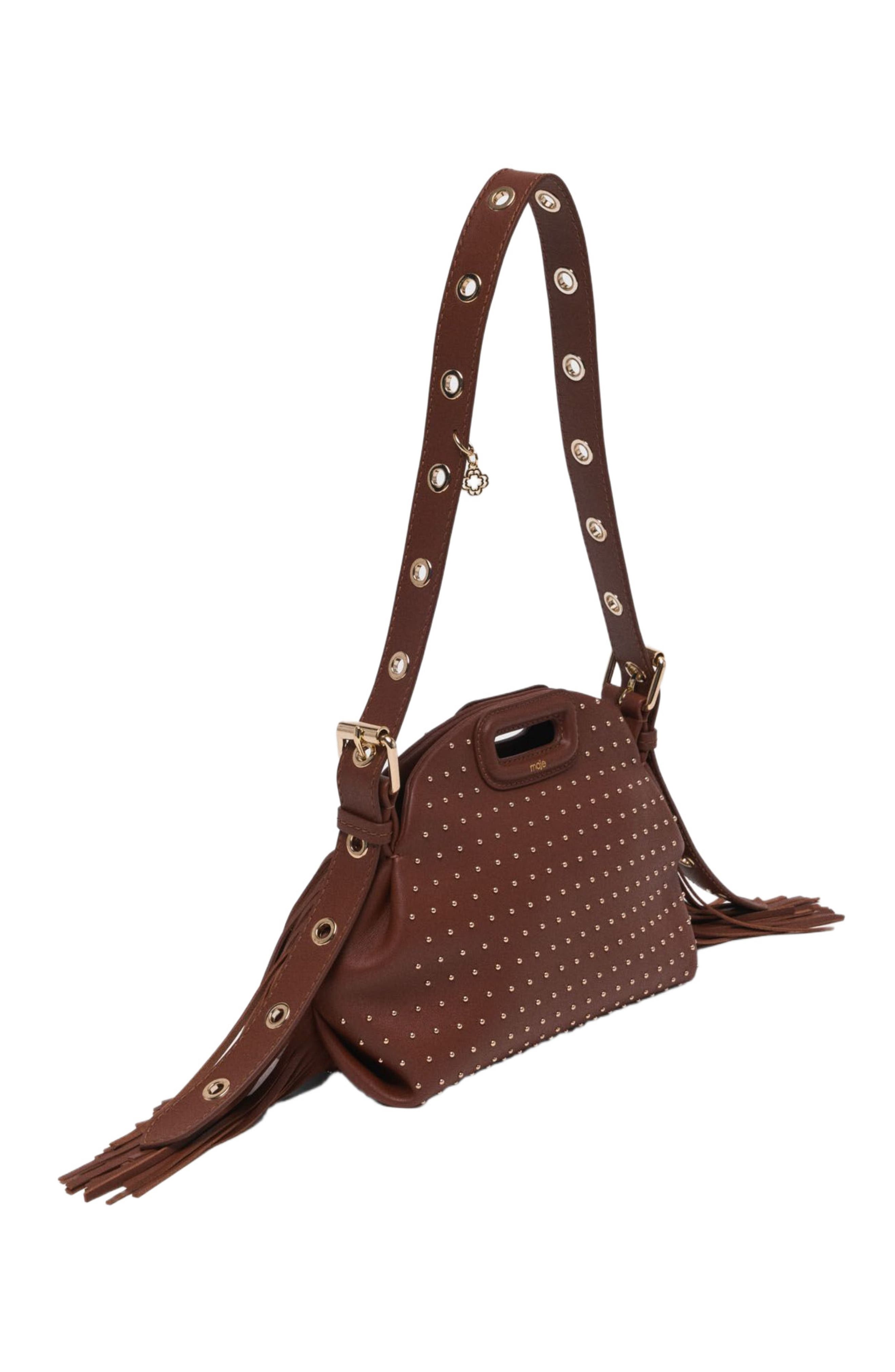maje Miss M mini leather studded bag, Alternate, color, Brown
