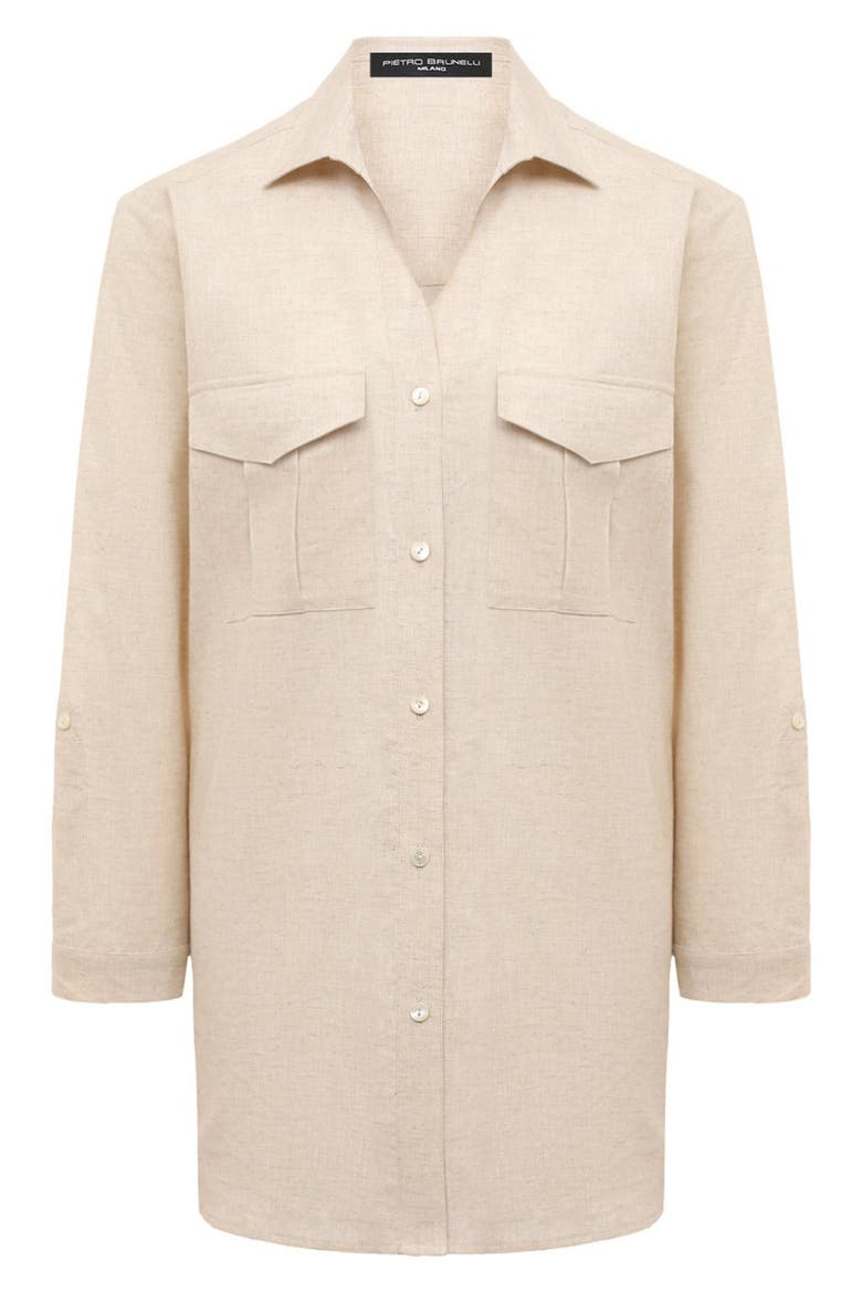 Safari Linen & Cotton Button-Up Maternity Shirt, Alternate, color, OAT MILK