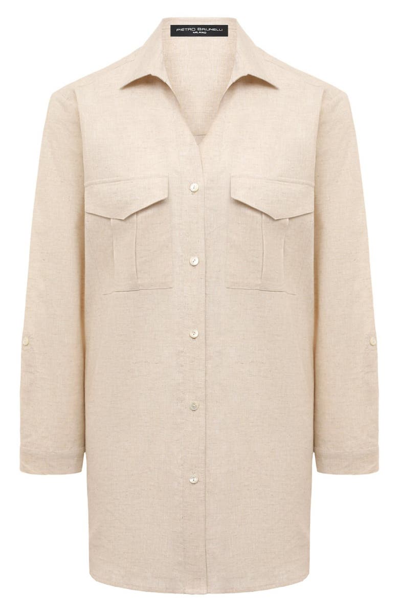 PIETRO BRUNELLI MATERNITY Safari Linen & Cotton Button-Up Maternity Shirt, Alternate, color, Oat Milk