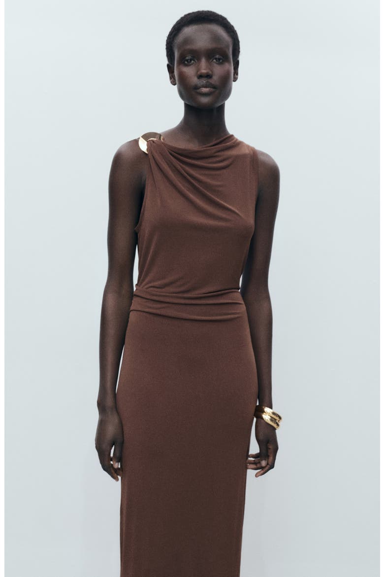 Draped Body-Con Maxi Dress, Alternate, color, CHOCOLATE