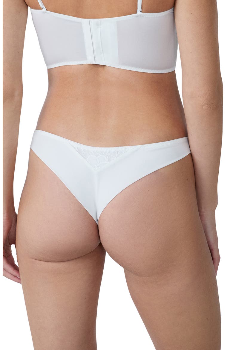 Promesse Embroidered Tanga Thong, Alternate, color, ECRU