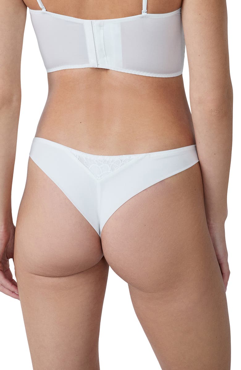 Etam Promesse Embroidered Tanga Thong, Alternate, color, Ecru