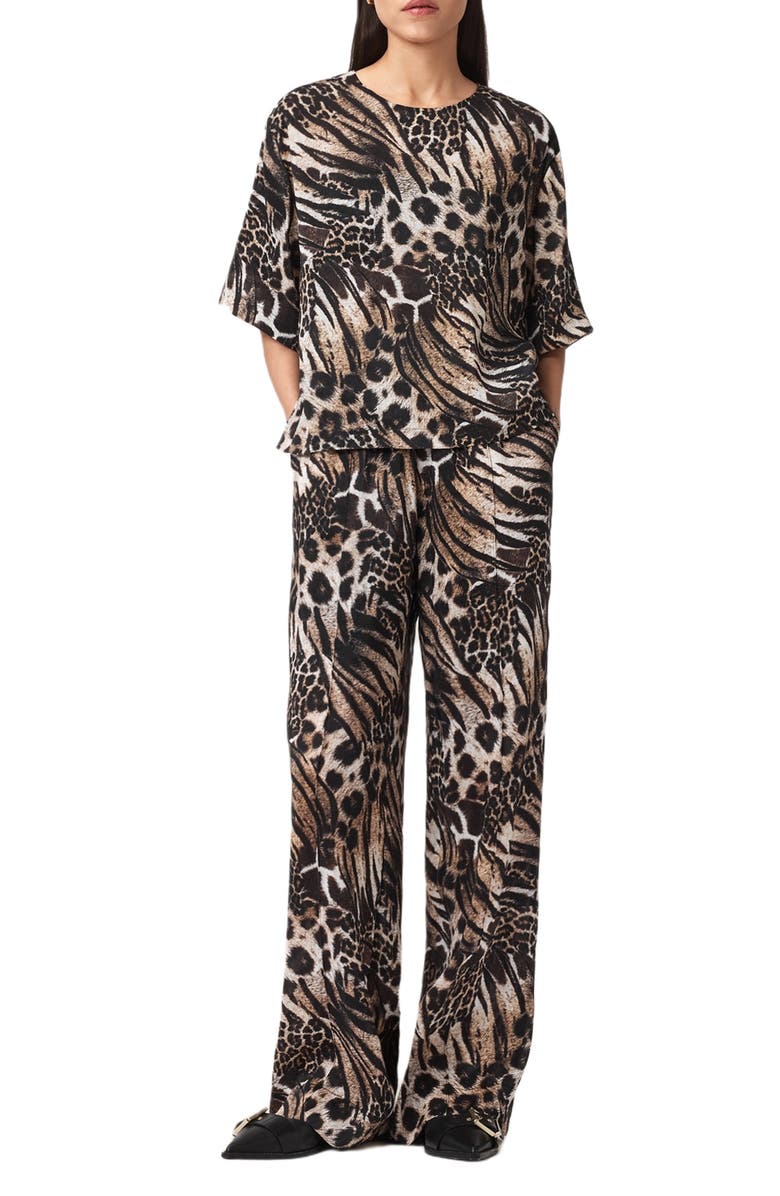 AllSaints Charli Animal Print Linen & Silk Pants, Alternate, color, 