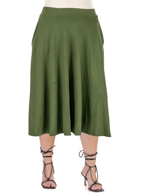 Elastic Waist Pleated Pocket Midi Skirt
