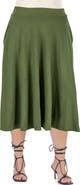 24seven Comfort Apparel Elastic Waist Pleated Pocket Midi Skirt