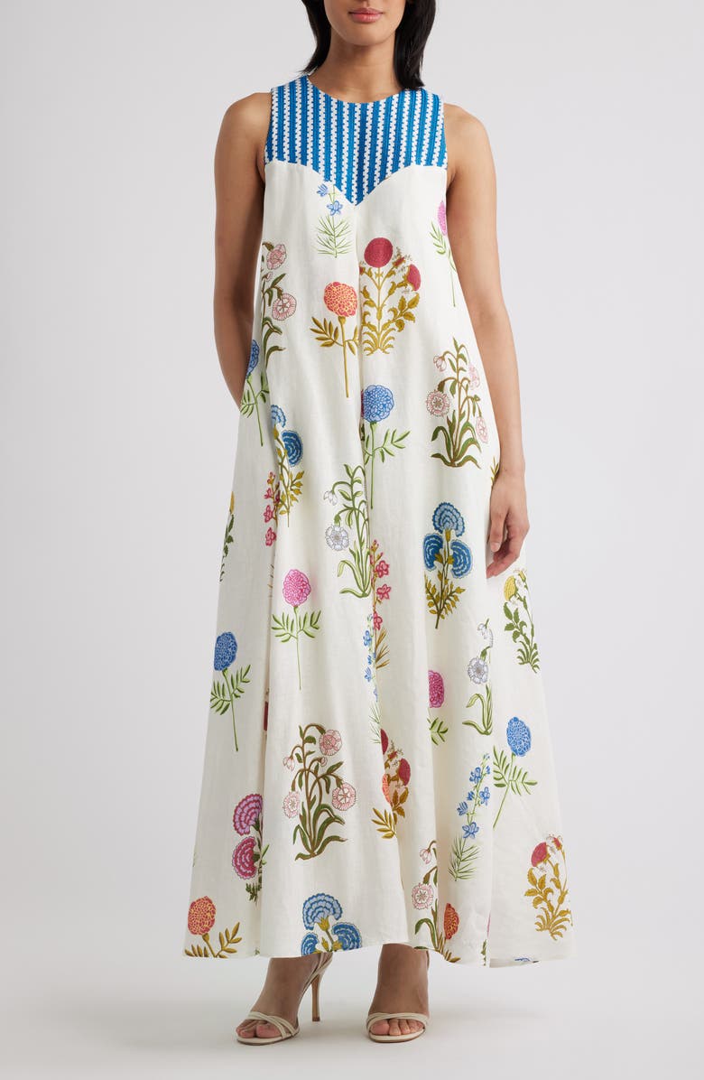 Elie Tahari The Eleanor Sleeveless Linen Maxi Dress, Main, color, Multi Floral