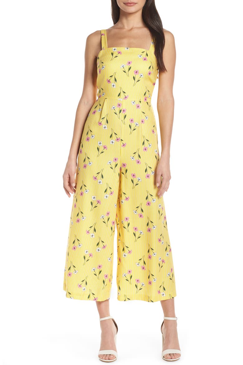 Limoncello Cropped Jumpsuit, Main, color, YELLOW FLORAL