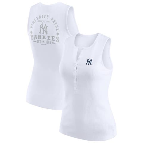 Women's WEAR by Erin Andrews White New York Yankees Rib-Knit Henley Tank Top