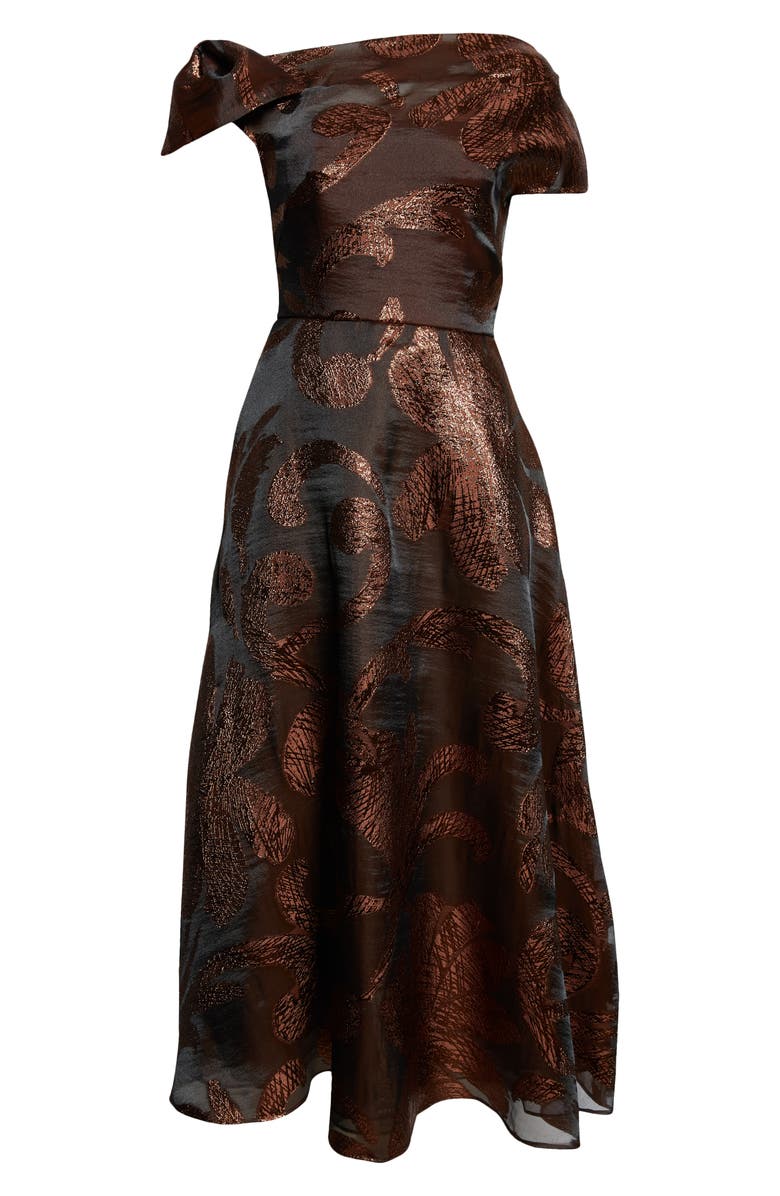 Lela Rose Evelyn Asymmetric Neck Metallic Jacquard Dress, Alternate, color,