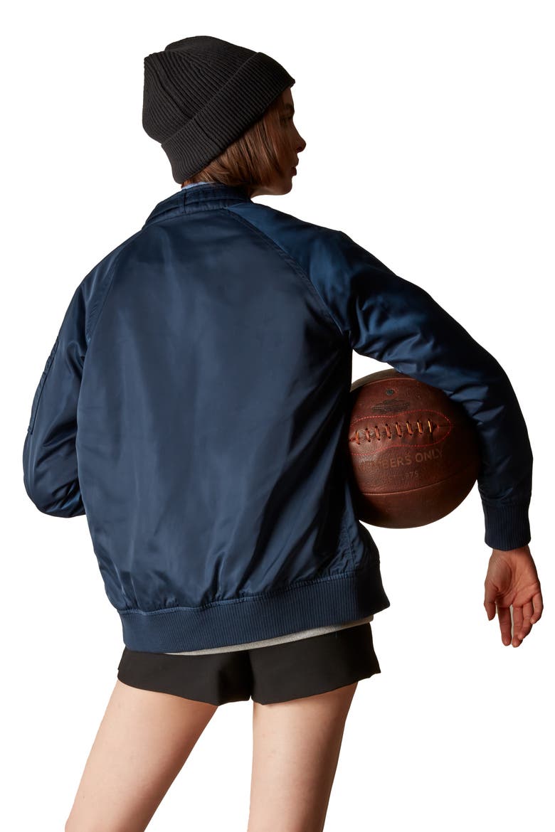 Women's Satin Bomber Jacket, Alternate, color, Navy