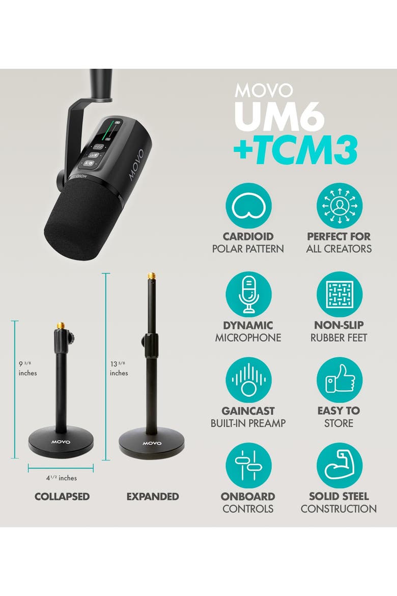 Podcast Equipment Bundle for iPhone & Android with Audio Interface, 2 Dynamic Mics, 2 Headphones, and Table Stands, Alternate, color, Black
