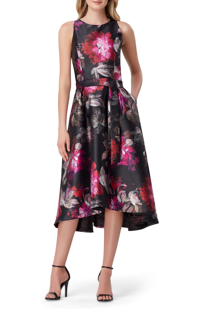 Tahari Mikado Floral Fit & Flare Midi Dress, Main, color, 