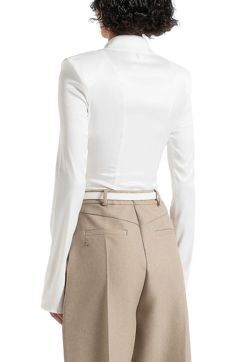 Manière De Voir Louise Wide Shoulder Satin Shirt Bodysuit, Alternate, color, Off White