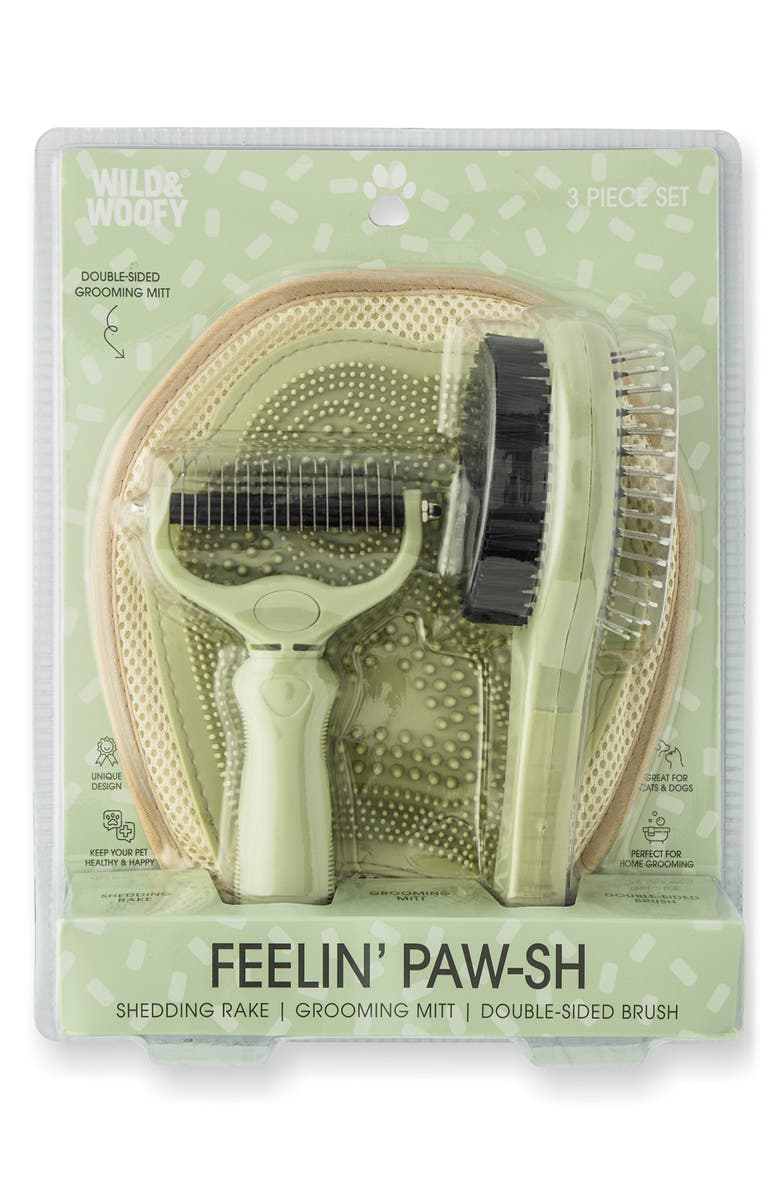Wild & Woofy Feelin' Paw-sh 3-Piece Pet Grooming Set, Alternate, color, Green