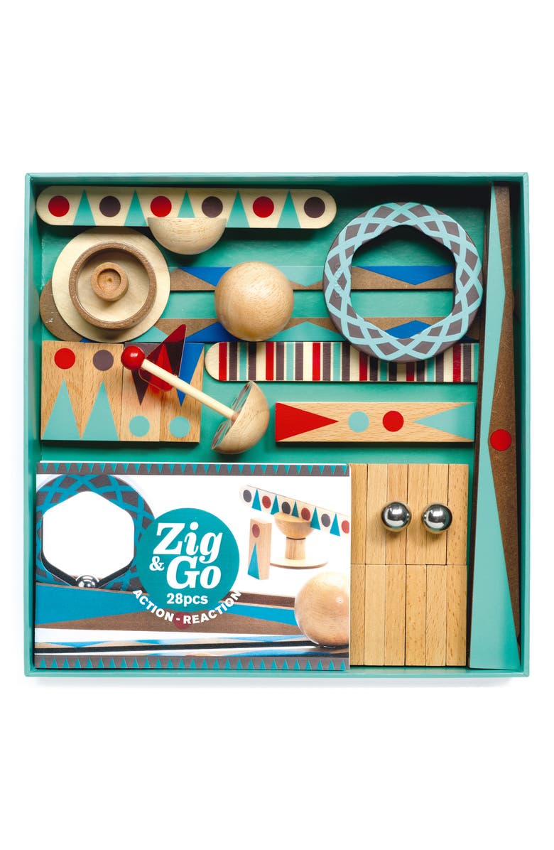 Djeco Zig N Go 29-Piece Chain Reaction Wooden Building Game, Alternate, color,