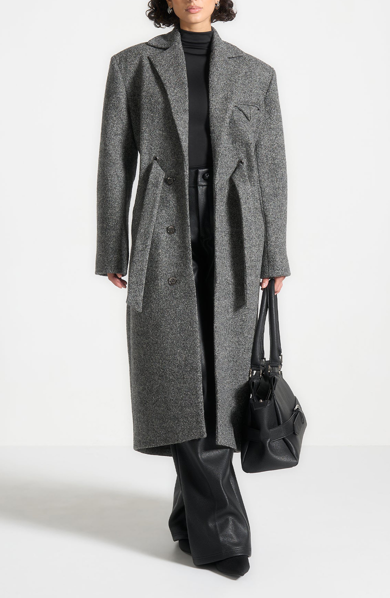 Manière De Voir Jena Wide Shoulder Wool Coat with Cinch Belt, Main, color, Grey