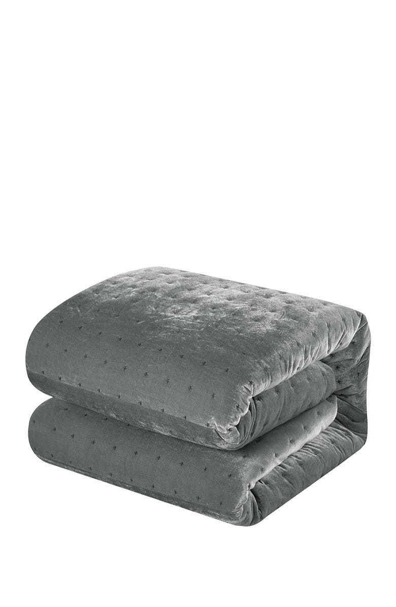 CHIC Chaya Rich Quilted Hand-Stitched Velvet King Comforter Set - Grey, Alternate, color,