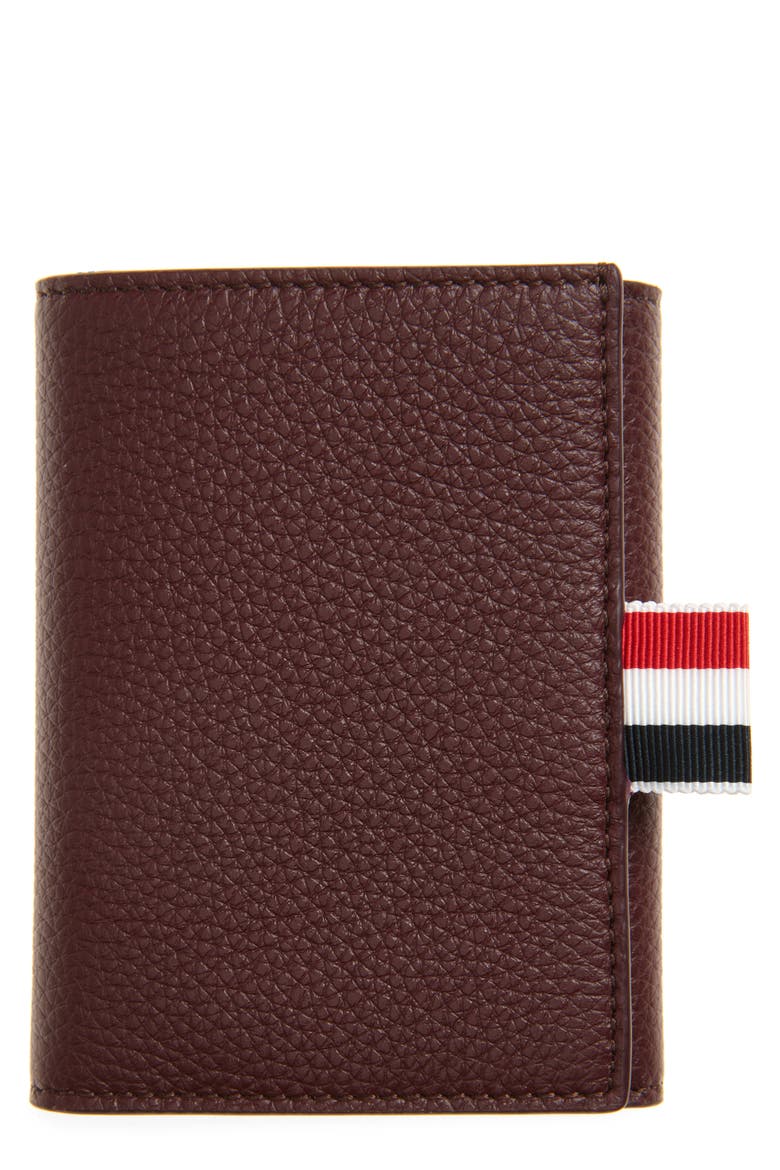 Snap Soft Pebble Leather Trifold Wallet, Main, color, DARK BURGUNDY