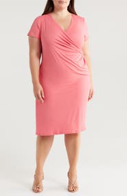 24seven Comfort Apparel V-Neck Stretch Faux Wrap Dress