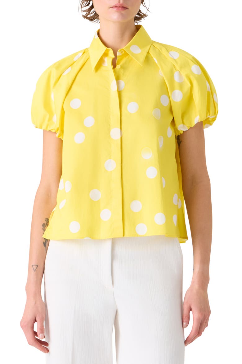 Polka Dot Cotton Poplin Shirt, Main, color, LEMON ZING-CREAM