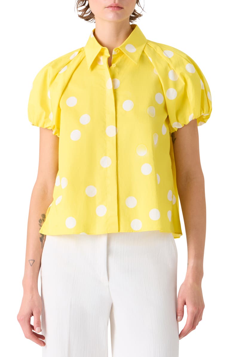 Akris punto Polka Dot Cotton Poplin Shirt, Main, color, Lemon Zing-Cream