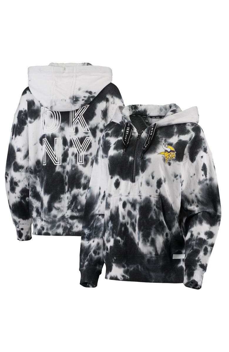 DKNY SPORT Women's DKNY Sport White/Black Minnesota Vikings Dakota Oversized Tie-Dye Half-Zip Hoodie, Main, color, 