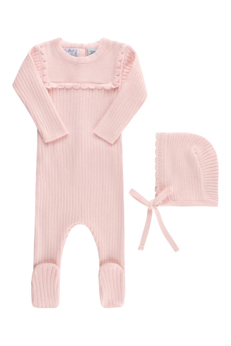 Ruffled Yoke Rib Footie & Bonnet Set, Main, color, PINK