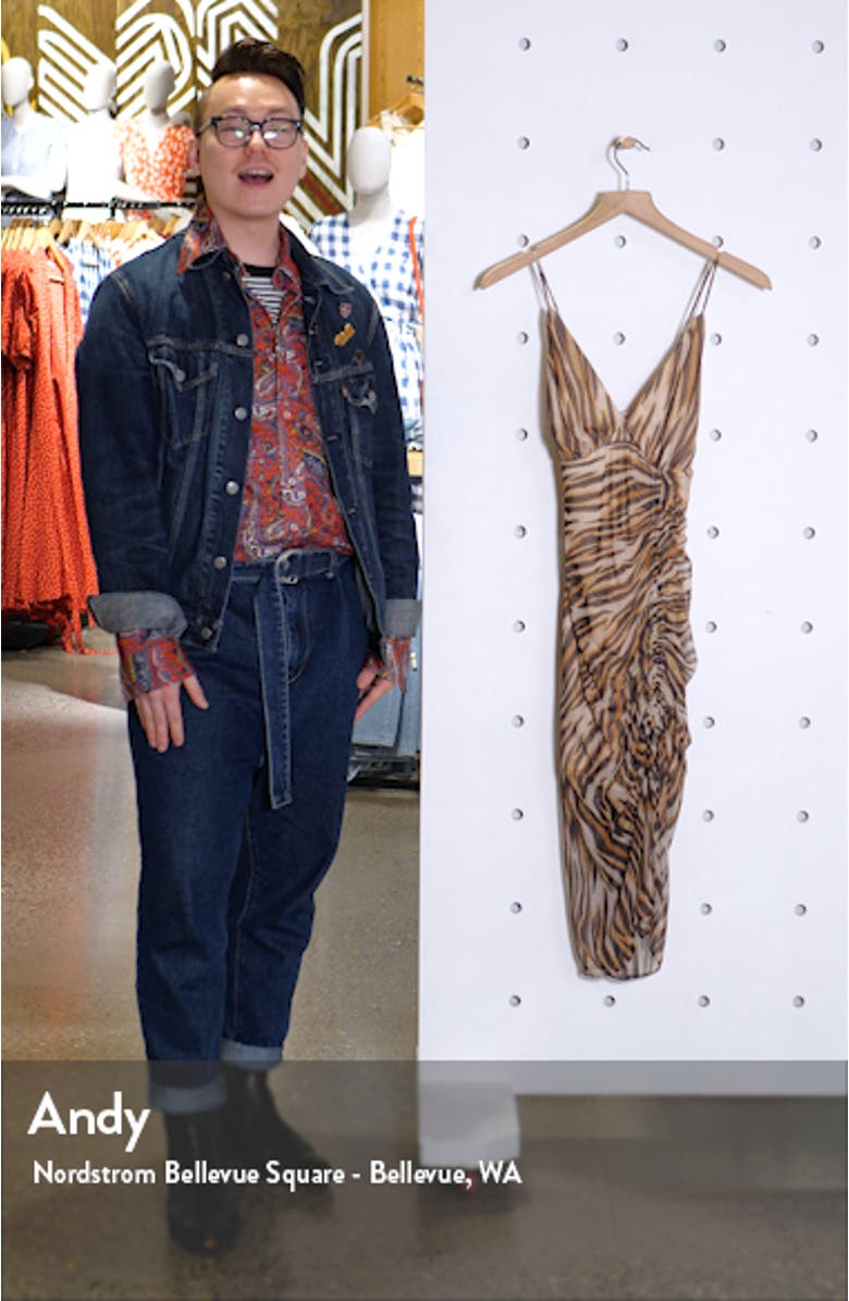 Animal Print Ruched Mesh Body-Con Dress, sales video thumbnail