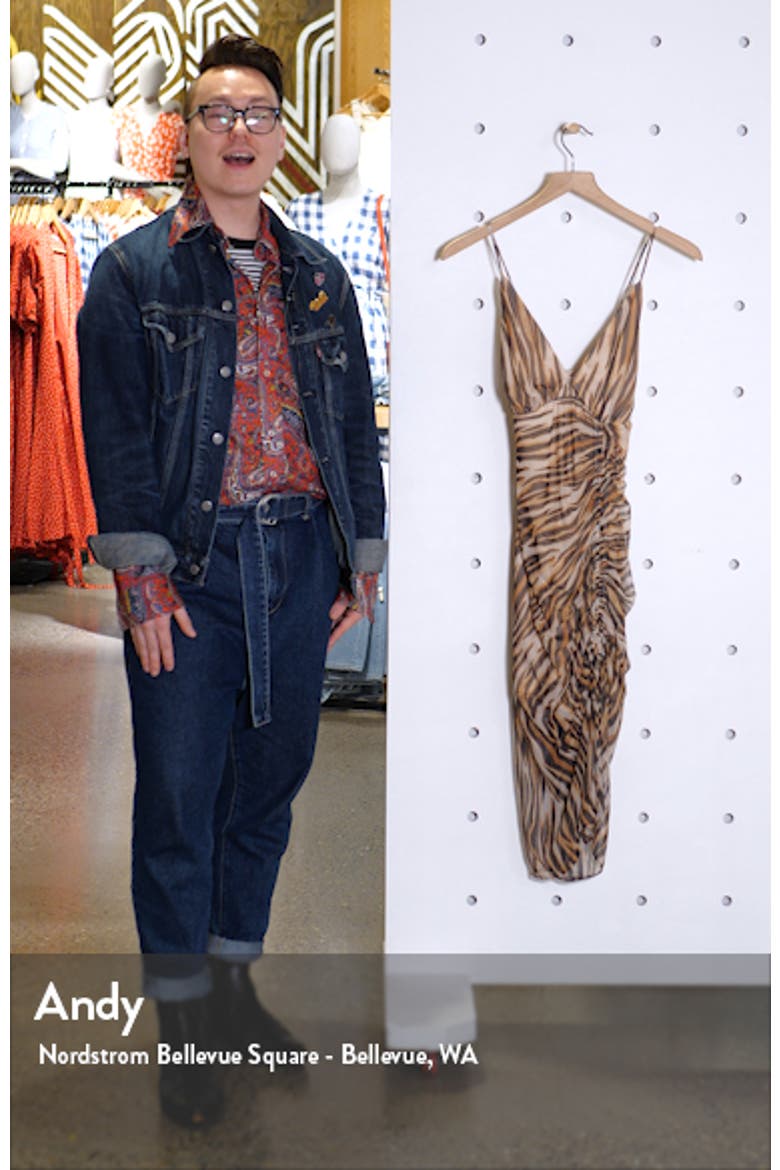 Animal Print Ruched Mesh Body-Con Dress video