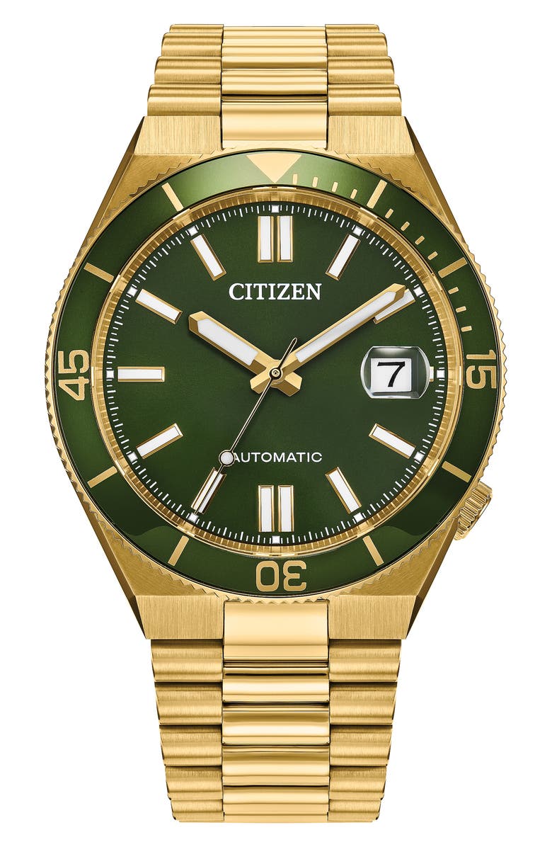 Citizen TSUYOSA Shore Goldtone Automatic Bracelet Watch, 40mm, Main, color, Green/ Gold-Tone